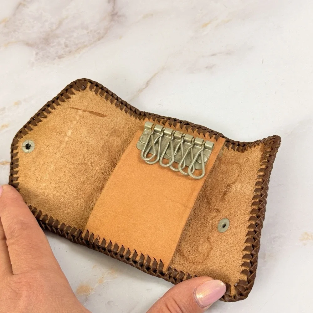 Vintage Stamped Leather Key Ring Holder Western Rustic Boho Tooled Leather